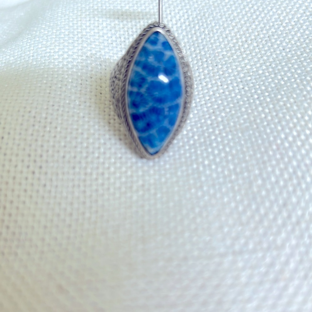 Blue Fossilized Coral Ring by Sarda of Indonesia